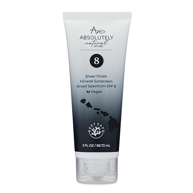 Absolutely Natural - SPF 8 Mineral Sunscreen - Water Resistant Moisturzing Lotion for Body & Face - Non-Nano Zinc Oxide, Vitamin E - 3 Oz