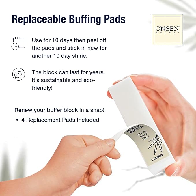 Professional Nail Buffer Block | Ultimate Shine Nail Buffing Block w/ 3 Way Buffing Methods & Replacement Buffer Pads | Japanese Buffer Block + 6 Replacement Buffer Pads Bundle by Onsen