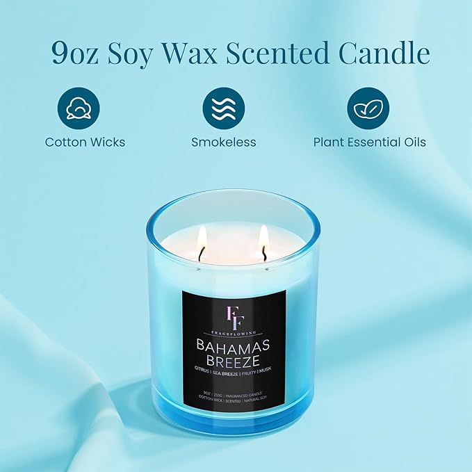Bahamas Breeze Scented Candle, 2-Wick Luxury Soy Wax Candle, 9 oz Aromatherapy Candle Home Fragrance Candles Gift