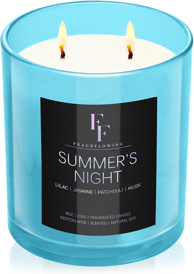 Summer's Night Scented Candle, 2-Wick Luxury Soy Wax Candle, 9 oz Aromatherapy Candle Home Fragrance Candles Gift