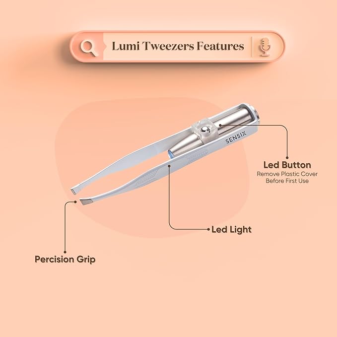 Slant Tip Lighted Tweezers for Eyebrows - Professional Fine Point with Light for Women - Eyebrow Plucker Precision Tweezers for Facial Hair