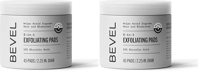 Bevel 10% Glycolic Acid Toner Pads for Face, Helps Remove Dead Skin Cells and Reduce Ingrown Hairs for Even Skin Tone and Texture, 45 Count (Packaging May Vary) (Pack of 2)