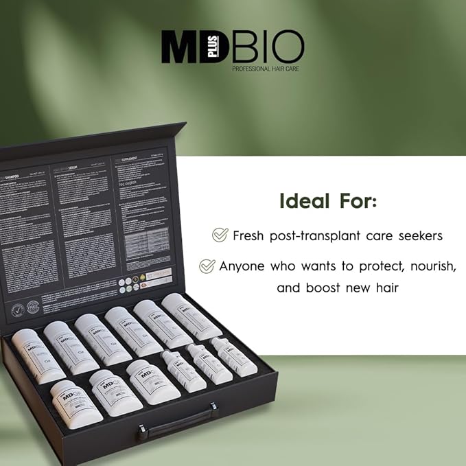 MD PLUS BIO Hair Transplant Repair Set - Hair Care Package with Shampoo, Serum and Multivitamins - Advanced Hair Care Products Containing Biotin, Keratin, Collagen – (3 Months)