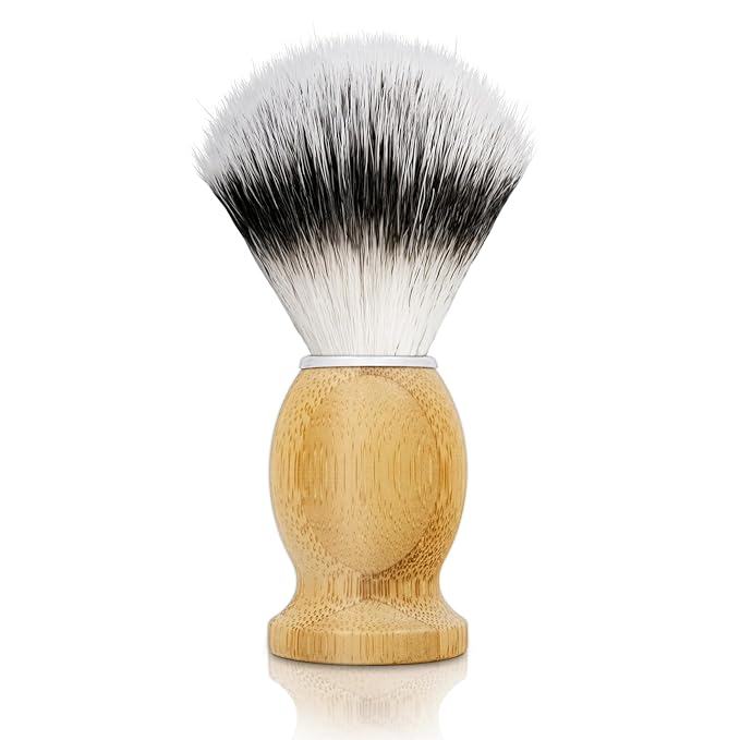 Hand Crafted Shaving Brush for Vegans, Synthetic Hair Bristle for Wet Shave, Comfortable Bamboo Handle, Best Gift for Bearded Man