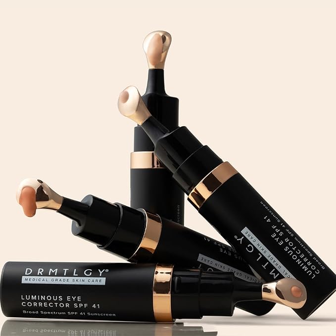DRMTLGY Luminous Eye Corrector SPF 41, Under Eye Color Corrector for Dark Circles, Anti-Aging Tinted Eye Cream, Hydrating Eye Serum with Peach Undertone FSA/HSA Eligible, Medium