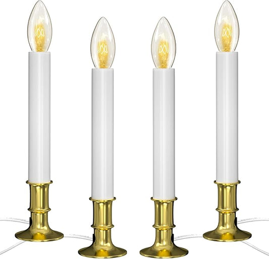 Electric Christmas Window Candles, Christmas Candles with Dusk-to-Dawn Auto Sensor - 7W C26 Light Bulbs, Turns On in Dark - Off in Light, Pack of 4
