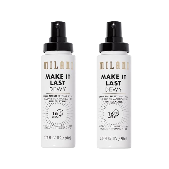 Milani Setting Spray + Primer, Make It Last Dewy - Dewy Finish Moisturizing Formula for Glow on the Go, Setting Spray for Makeup and Face Primer, Prime + Set + Hydrate, 2.03 Fl. Oz - 2 Pack