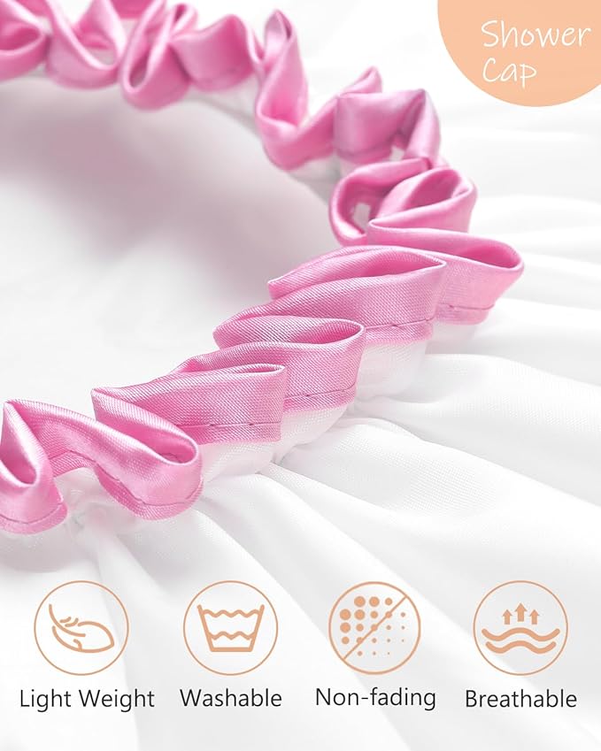 mikimini White Large Shower Cap for Women Long Hair, Reusable Waterproof Double Layers Bathing Hair Cap Soft Comfortable PEVA Lining, Cute, Non-fading & Stretchy Shower Hat X-Large Pack of 1