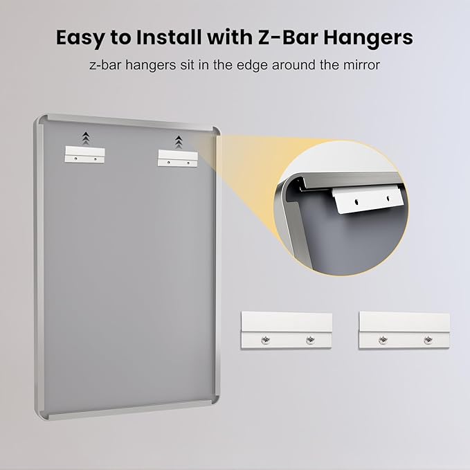 LOAAO 60X28 Inch Brushed Nickel Bathroom Mirror, Rounded Rectangle Silver Metal Frame Mirror, Brushed Nickel, Anti-Rust, Shatter Proof, Hangs Horizontally or Vertically