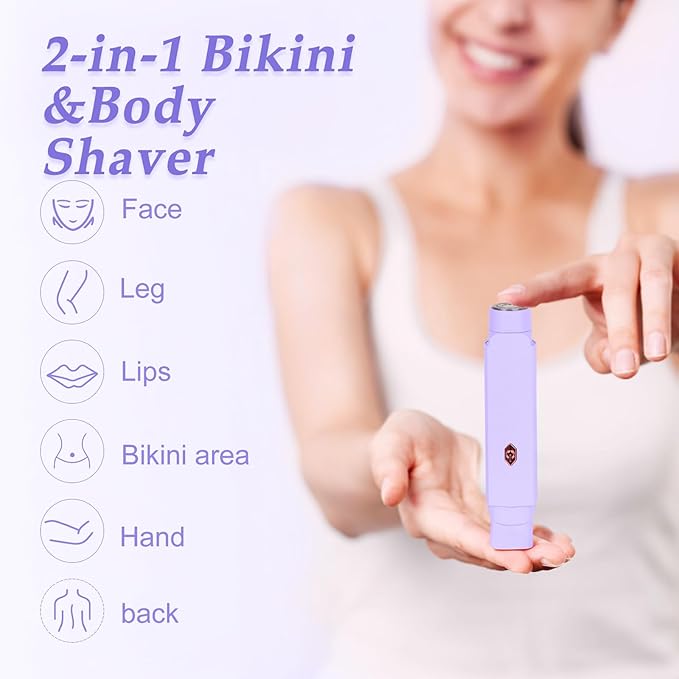 2-in-1 Bikini Trimmer for Women & Electric Women's Shaver,Rechargeable,Gentle Hair Removal for Sensitive Skin(Purple)