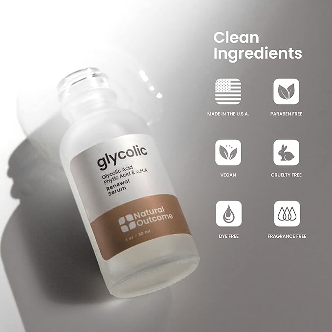 Natural Outcome Glycolic Acid/AHA 12% Renewal Serum | Anti-Aging Exfoliating Facial Serum | Increases Cell Turnover Leaving Behind Smoother Skin | Clarifies Acne and Rejuvenates Skin | 1 Oz