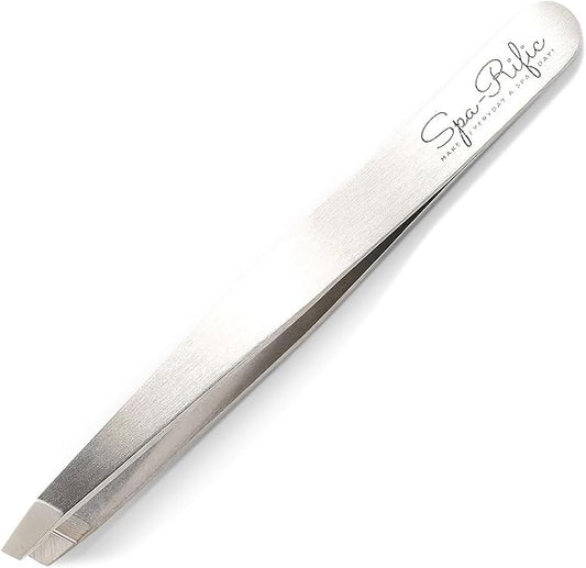 Spa-Rific Slant Tweezers - Handmade Precision Tool for Women & Men, 25 - Degree Angle for Shaping Eyebrows & Grooming Facial Countours, Eyebrow and Facial Hair Remover (Stainless Steel)