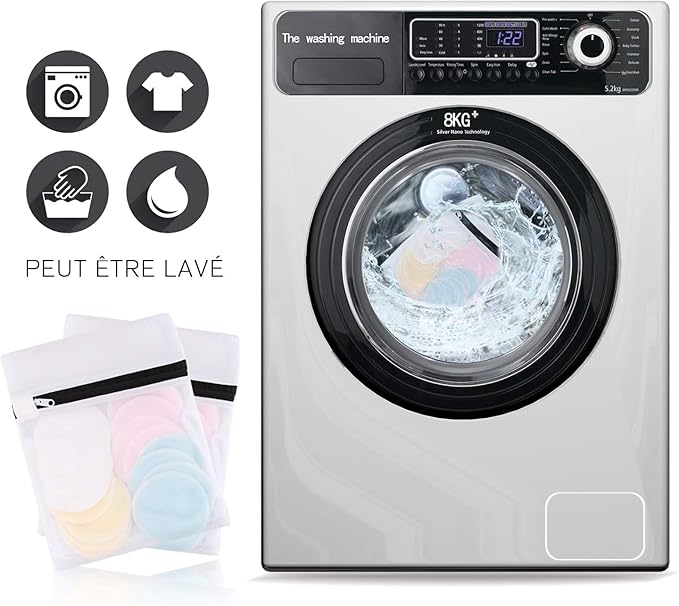 Reusable Makeup Remover Pads (24 Pack) with 2 Bags for Laundry & Storage, Reusable Bamboo Cotton Rounds, Eco-Friendly Reusable Cotton Pads for All Skin Types