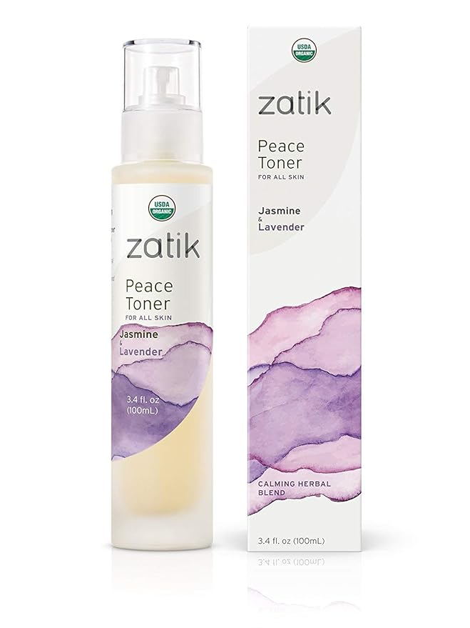 Zatik Naturals - Peace Toner with Jasmine and Lavender, USDA Organic, for All Skins, Refreshing, Comforting, Relaxing and Soothing, Promotes Clear Facial Complexion, 3.4 fl oz,100ml