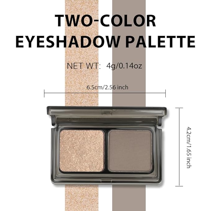 2 Color Shimmer & Matte Eyeshadow Palette Makeup, Brown Matte & Golden Champagne Shimmer Shades eye shadow for Womam, Long-Lasting & Highly Pigmented, Vegan & Cruelty-Free