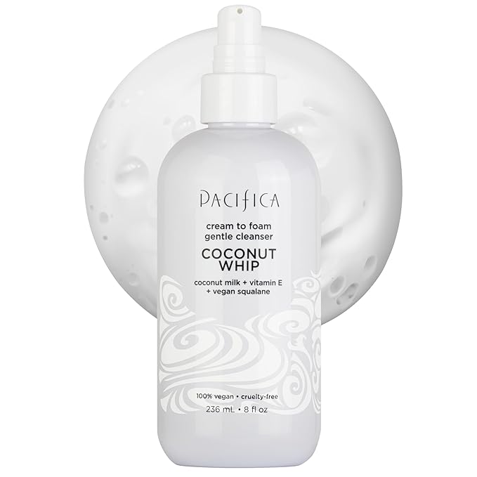 Pacifica Coconut Whip Cream to Foam Face Wash - Gentle Hydrating Facial Cleanser for Dry & Sensitive Skin, Moisturizing Daily Face Wash, Non-Comedogenic Vegan & Cruelty-Free, Dermatologist Tested 8oz