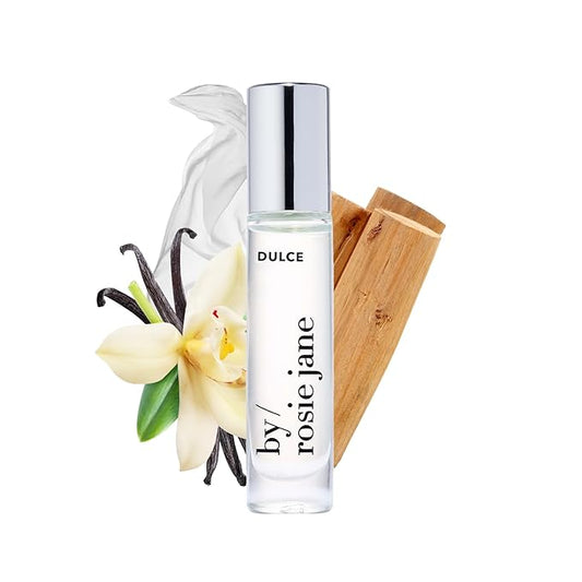 By Rosie Jane Perfume Oil (Dulce) - Travel Size Roll On Perfume with Notes of Creamy Vanilla, Brown Sugar & Warm Hinoki Wood - Paraben, Sulfate & Phthalate Free (7ml)