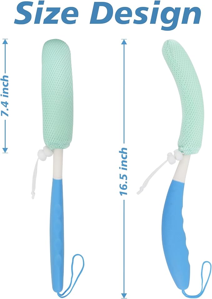 Back Scrubber for Shower，Mesh Sponge Body Shower Brush with Long Handle for Use in Shower Back Scrubber,Back Scrub for Exfoliating Body Scrubber or Shower Brush (Green and Green)