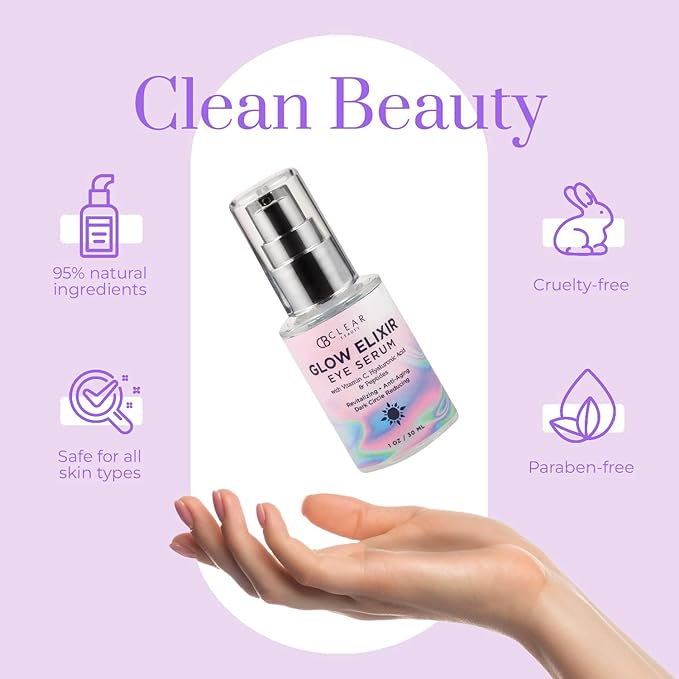 Clear Beauty Vitamin C & Hyaluronic Acid Under Eye Serum - Dermatologist Tested, Reduces Eye Bags, Puffiness, Dark Circles & Wrinkles, Clean Beauty, Cruelty-Free Korean Skin Care - All Skin Types