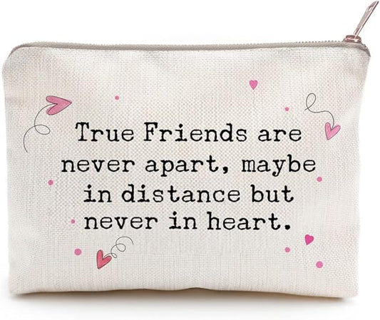 Friend Gift, Makeup Bag, Long Distance Gift, Cosmetic Bag, Tote Bag, Gift for Friend, Friends Are Never Apart, Sister Gift