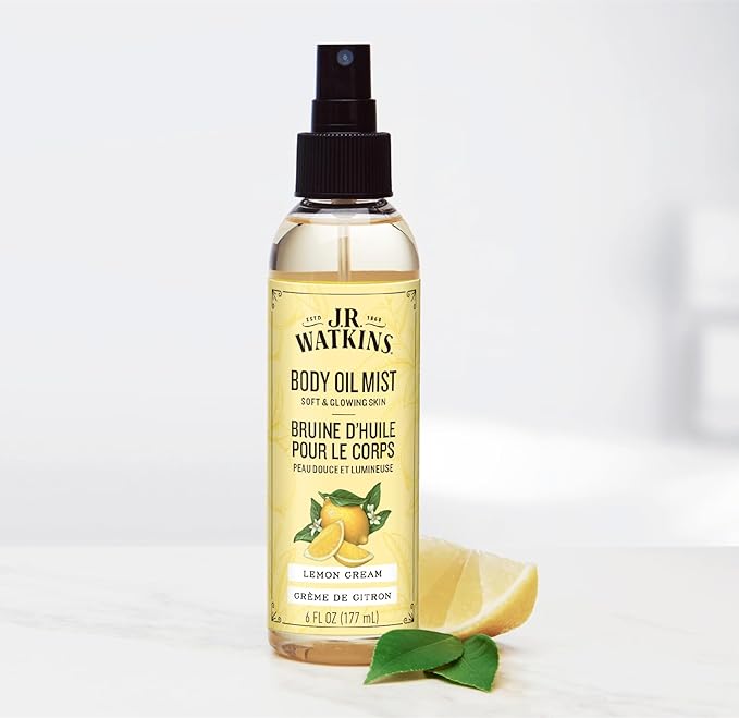 J.R. Watkins Naturally Hydrating Body Oil Mist, Lemon Cream, 6 fl oz, 2 Pack