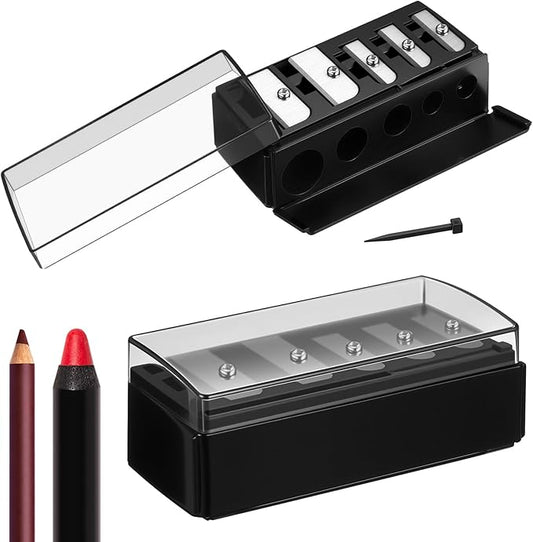 Honoson 2 Pcs 5 Hole Cosmetic Long Point Manual Pencil Sharpener with Plastic Lid Makeup Eyeliner Pencil Sharpener(Black)