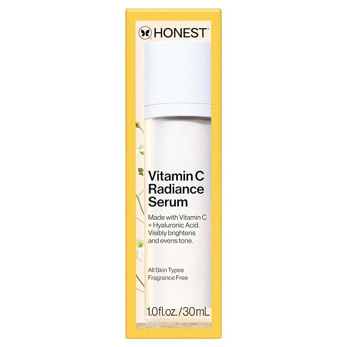 Honest Beauty Vitamin C Radiance Serum | Improves + Brightens Skin Tone and Complexion | Gentle for Sensitive Skin, Fragrance Free, Vegan | 1 fl oz