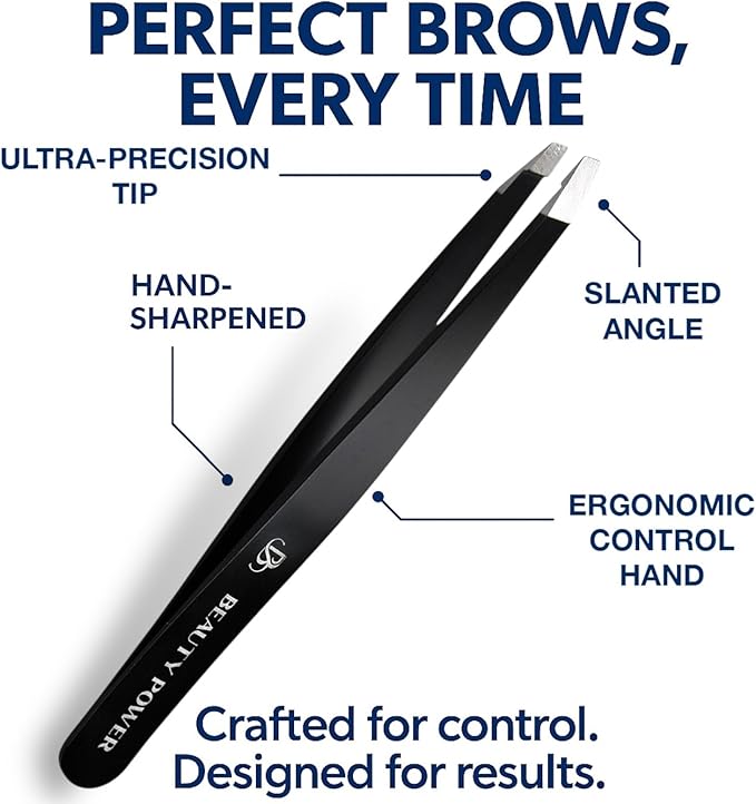 Ultra-Precision Professional Slant Tweezers for Women Facial Hair - German Stainless Steel, Lightweight Black Tweezers for Women & Men, Ideal for Eyebrow & Facial Grooming (3 Matte Black)