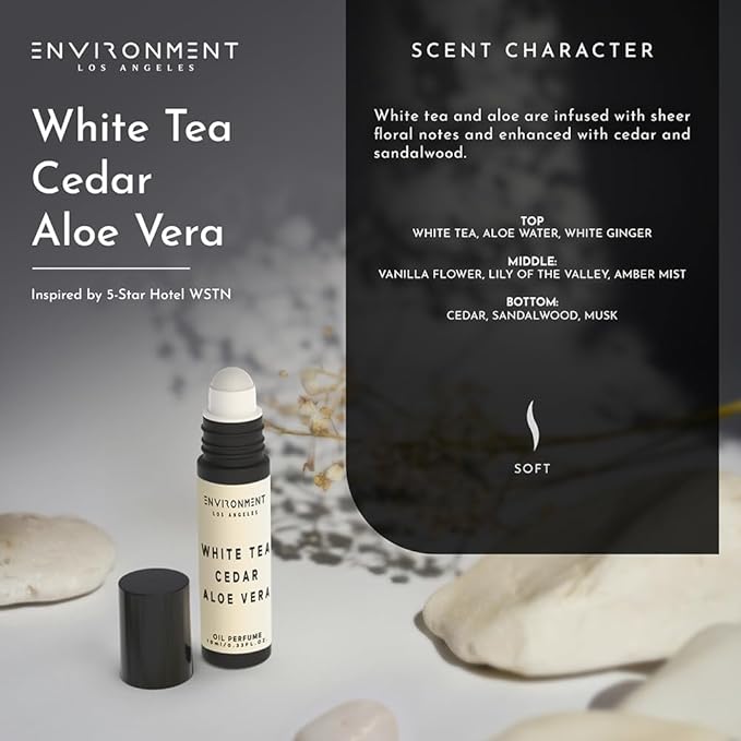 ENVIRONMENT Inspired by 5-Star Hotels WSTN 10ml Roll-on Perfume (White Tea | Cedar | Aloe Vera) Body Oil Fragrance, Roll On Oil, Body Fragrance for Women & Men, Luxury Scents, Vegan & Cruelty-Free