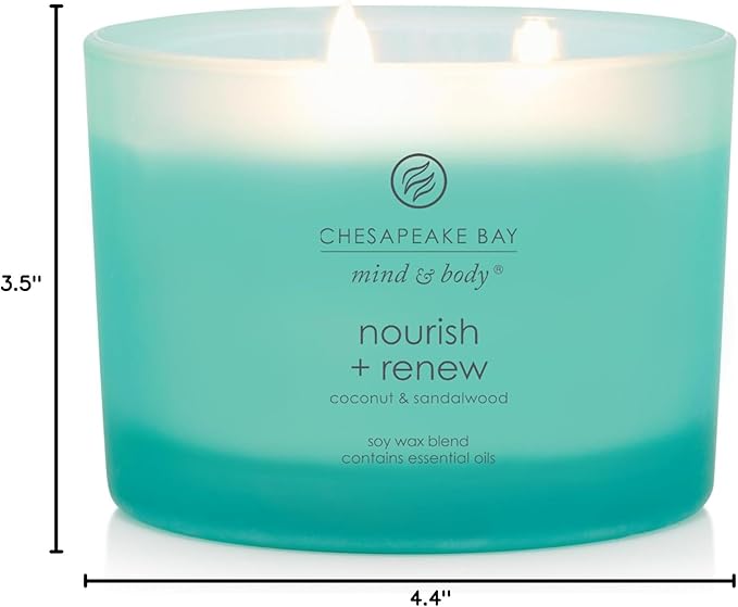 Chesapeake Bay Candle Mind & Body 3-Wick Coffee Table Jar Candle, Nourish + Renew (Coconut & Sandalwood)