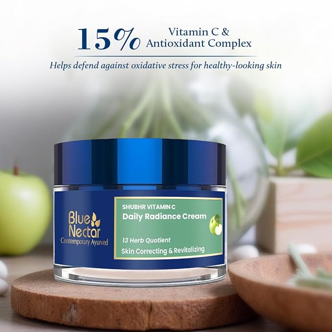 Blue Nectar Plant Based Vitamin C Face Cream for with Natural Green Apple & Almond Oil | Deep Hydration & Nourishing Face Moisturizer for Women (13 Herbs, 1.7 Oz)