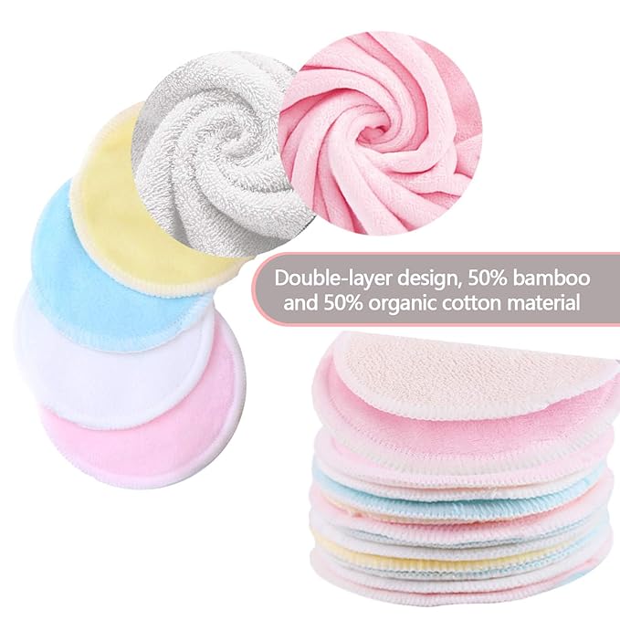 Reusable Makeup Remover Pads (16 Pack) with 2 Bags for Laundry & Storage, Reusable Bamboo Cotton Rounds, Eco-Friendly Reusable Cotton Pads for All Skin Types