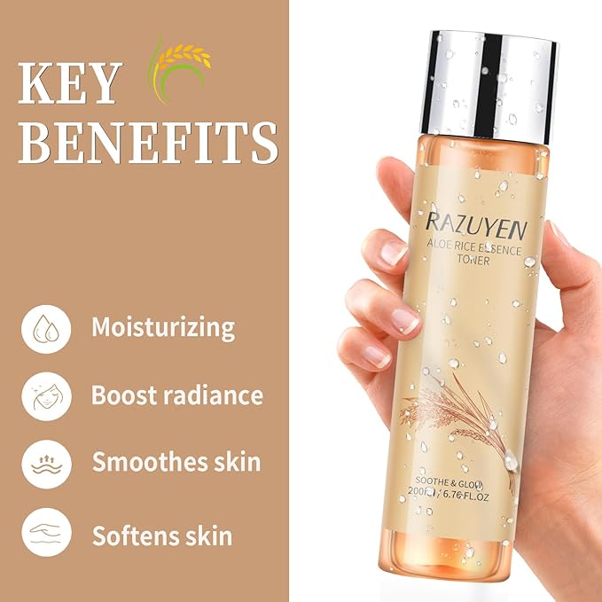 Rice Toner with Aloe Leaf Water, Niacinamide and Centella Asiatica, Milky Toner for Soothing and Glowing Skin, Vegan, Alcohol and Fragrance Free
