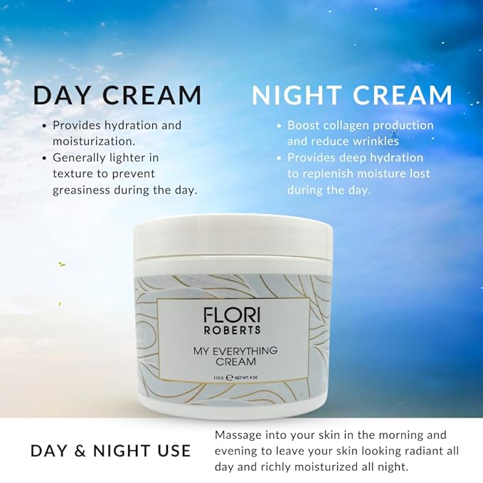 Flori Roberts My Everything Crème, Moisturizer for Face, Eyes and Throat, Anti-Wrinkle and Skin Firming, Facial Cream, 4oz