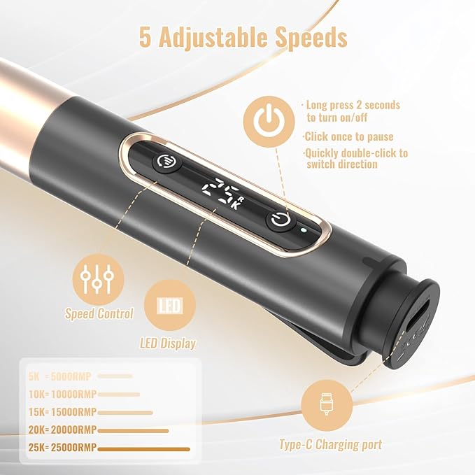 Nail Drill Cordless, Electric Nail File 12 in 1 with LED Display, Nail Drill Machine Professional Portable Rechargeable E File for Gel Acrylic Manicure Pedicure Set with 5 Speeds Black