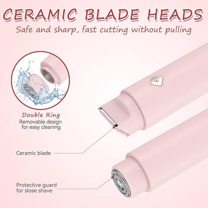 Bikini Trimmer for Women - 2 in 1 Electric Body Hair Trimmer with LED Display, IPX7 Waterproof & Easy to Clean, Cordless Body Shaver for Travel, Replaceable Ceramic Blade Heads, USB Charge Dock(Pink)