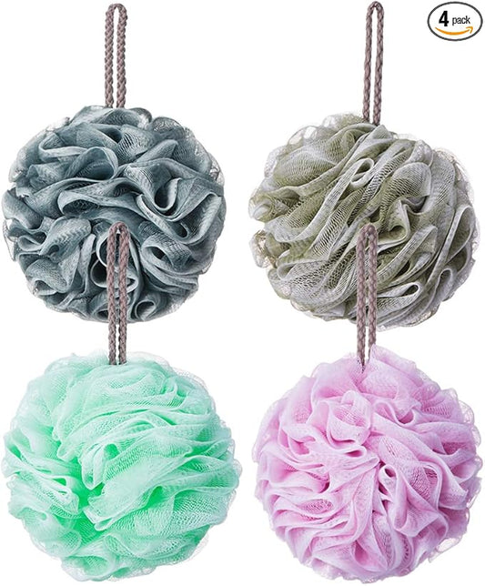 Loofah Bath Sponge Luffa Loofa Body Scrubber Soft Mesh Pouf Wash Puff Shower Puff Shower Ball Exfoliating Shower Sponge Pack of 4 (60g/pcs)