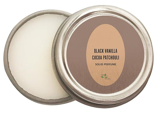 Luxury All Natural | Handmade Solid Perfume | Phthalate-Free | Handmade in USA | Eco-Friendly | Pocket Size 1/4 OZ (Black Vanilla Cocoa Patchouli)