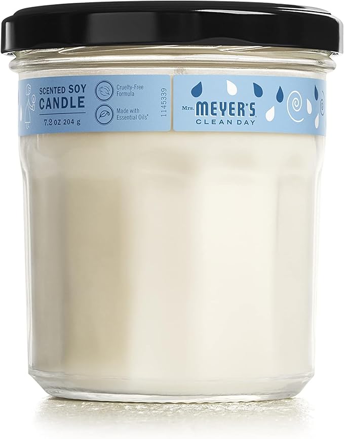 MRS. MEYER'S CLEAN DAY Soy Aromatherapy Candle, 35 Hour Burn Time, Made with Soy Wax and Essential Oils, Rain Water, 7.2 oz - Pack of 2
