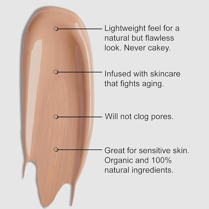 BaeBlu Organic Aloe-Based LUX Liquid Foundation, Natural Vegan Gluten-Free Made in USA, Toffee