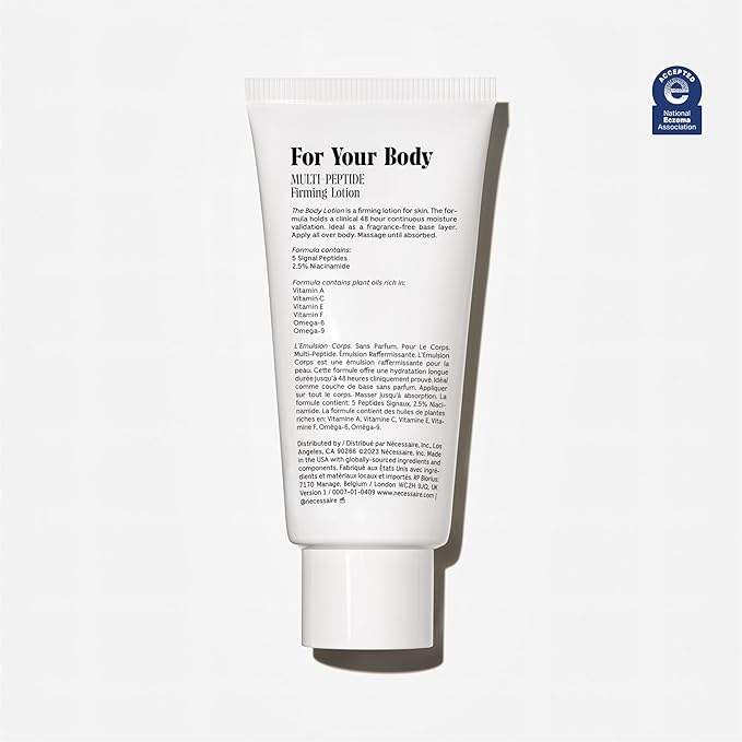 Nécessaire The Body Lotion Fragrance-Free — Unscented Multi-Peptide Body Moisturizer for Women + Men – Non-Comedogenic Lotion for Sensitive Skin – 200 ml/6.8 fl oz