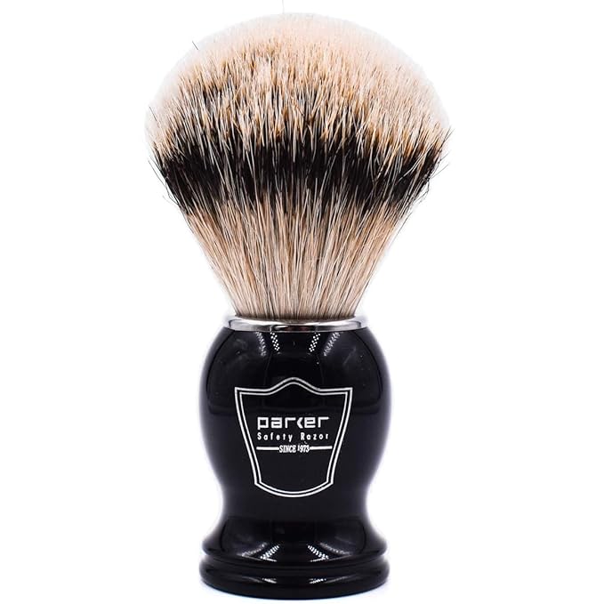 Parker Silvertip Badger Shaving Brush with Resin Handle & Resin Stand | 22mm Soft Knot for Rich Lather | Handcrafted Brush for Shave Cream or Soap | Premium Wet Shaving Accessory | Iconic Brand