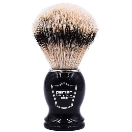 Parker Silvertip Badger Shaving Brush with Resin Handle & Resin Stand | 22mm Soft Knot for Rich Lather | Handcrafted Brush for Shave Cream or Soap | Premium Wet Shaving Accessory | Iconic Brand
