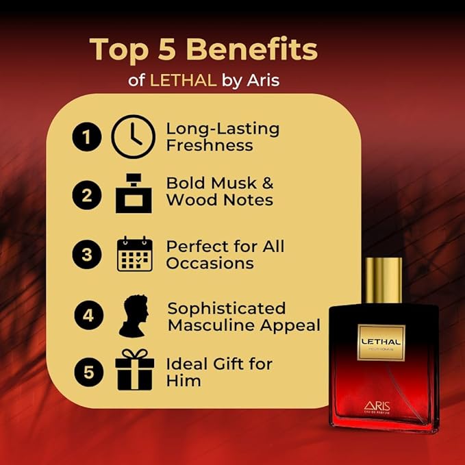 Lethal Eau de Parfum – Long-Lasting Woody and Musk Fragrance for Men – 100mL Perfume Spray with Bonus 15mL Perfume Sample (Randomly Selected)