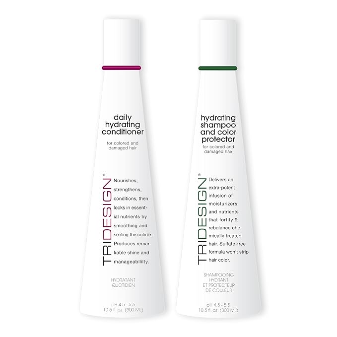 TRI Design Hydrating Shampoo & Conditioner Set - Sulfate Free Shampoo & Conditioner for Dry & Damaged Hair - Protect, Repair, and Moisturize Curly, Straight, Wavy, and Color-Treated Hair - 10.5 Ounce