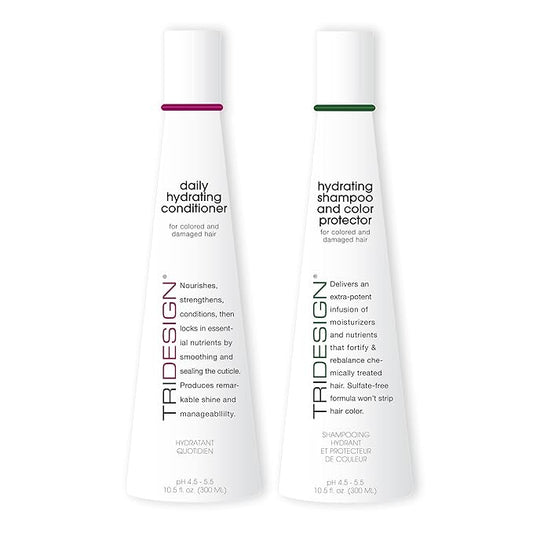 TRI Design Hydrating Shampoo & Conditioner Set - Sulfate Free Shampoo & Conditioner for Dry & Damaged Hair - Protect, Repair, and Moisturize Curly, Straight, Wavy, and Color-Treated Hair - 10.5 Ounce