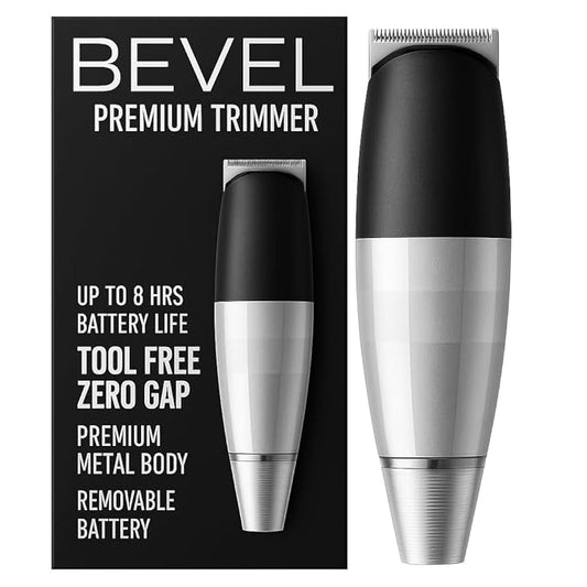 Bevel Beard Trimmer for Men - Cordless Trimmer, 6 Hour Rechargeable Battery Life, Tool Free Adjustable Zero Gapped Blade, Barber Supplies, Mustache Trimmer, Silver