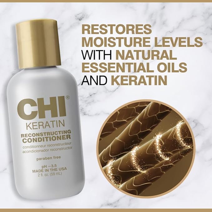 CHI Keratin Reconstructing Conditioner, Delivers Healthier Hair, Adds Shine & Helps Prevent Future Breakage, Sulfate, Paraben, & Cruelty-Free, 2 Oz