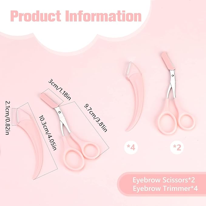 6 Pcs Eyebrow Trimmer Scissors with Comb, Curved Eye Brow Razor, Non-Slip Stainless Steel Facial Hair Removal Grooming, Brow Shaping Beard Shaving Kit Beauty Accessories for Women Men