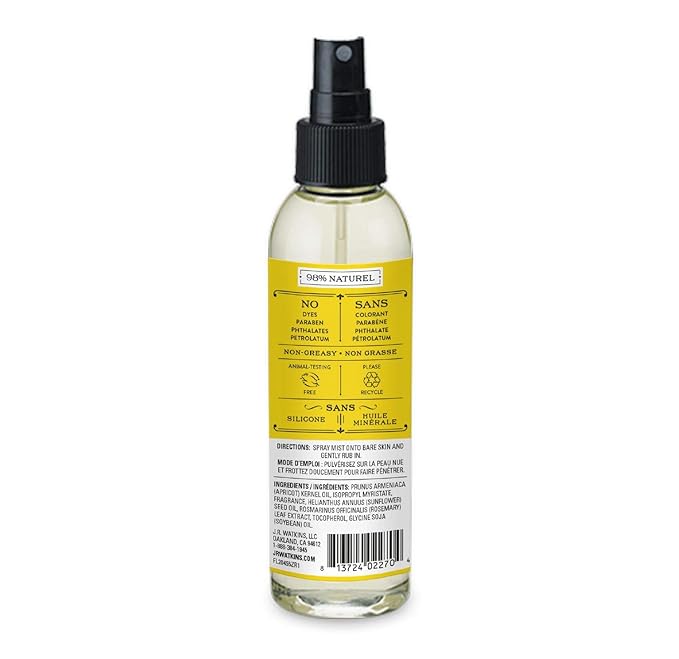 J.R. Watkins Natural Hydrating Body Oil Mist, Lemon Cream, Moisturizing Body Oil Spray for Glowing Skin, USA Made and Cruelty Free, 6 fl oz, Single